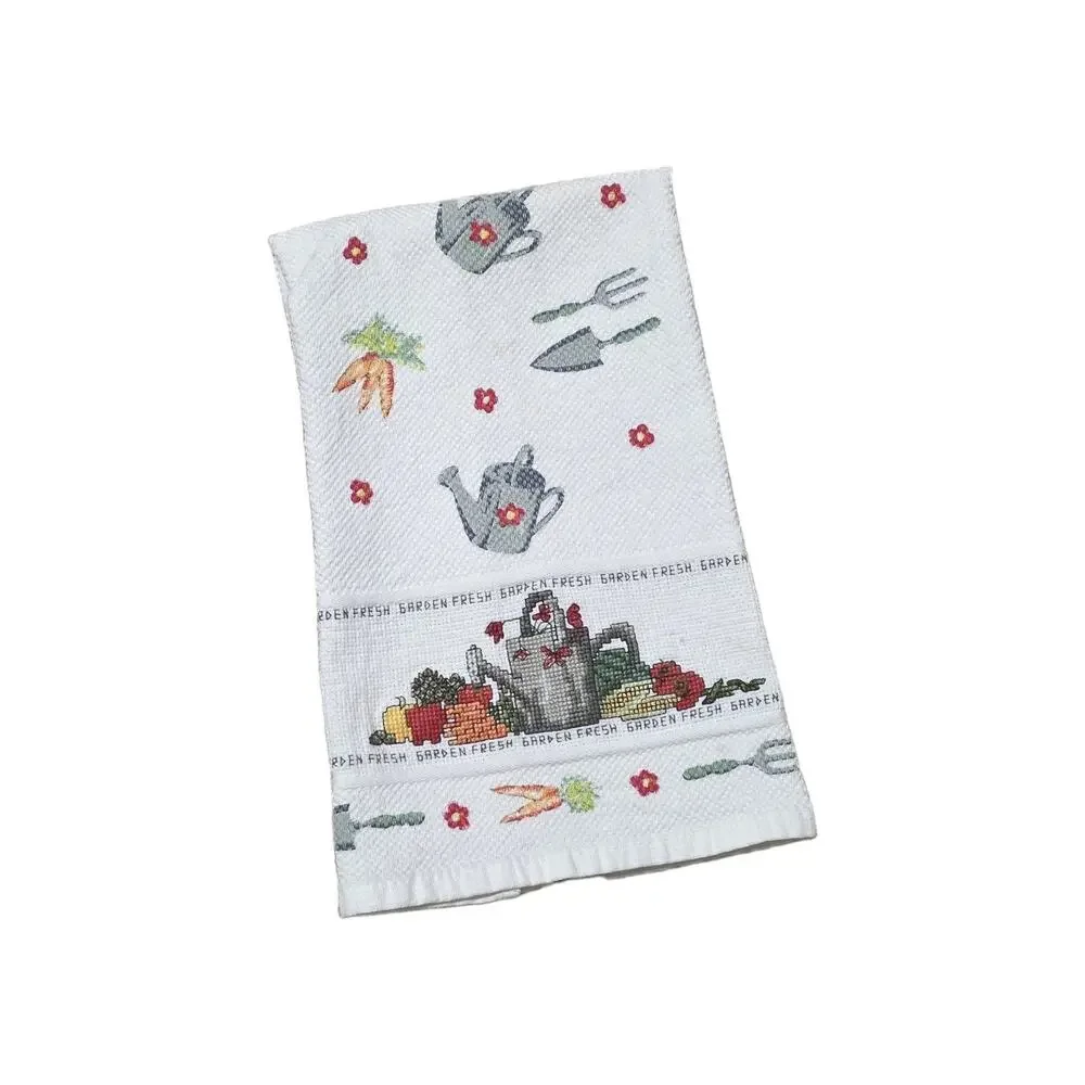 Vintage Embroidered Vegetable Garden Dish Towel Decorative Kitchen Farmhouse Gma